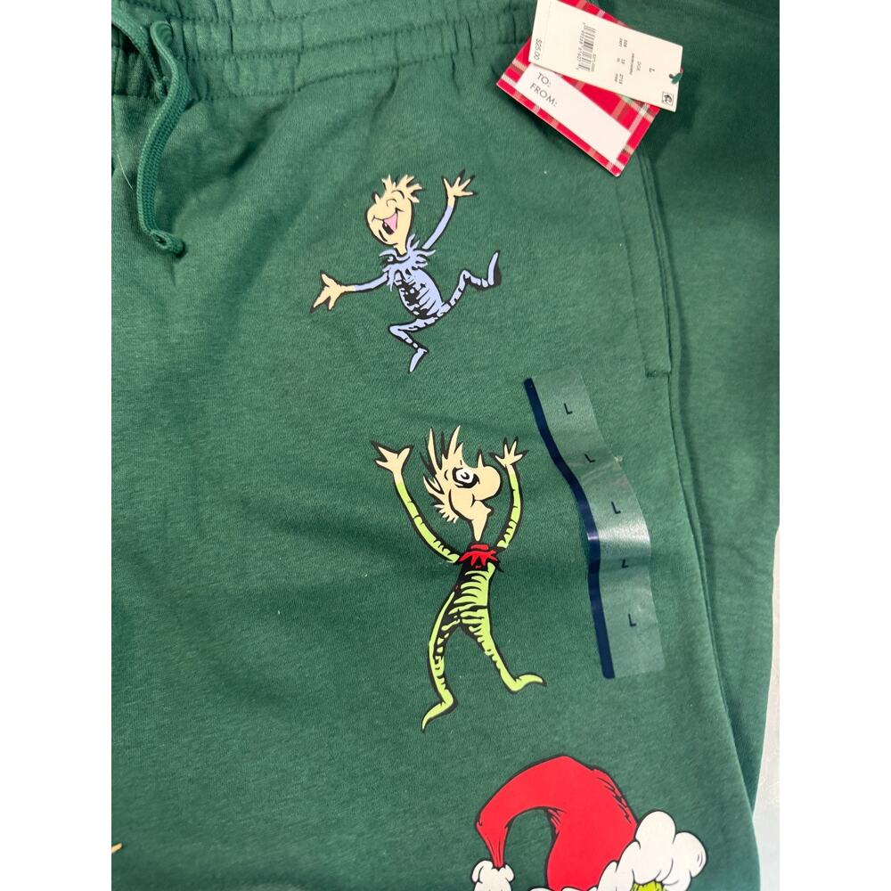 Universal Adult Grinch Fleece Graphic Sweatpants Dark Green Size L NWT - Picture 2 of 4